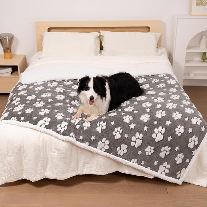 Cute Waterproof Blanket for Dog Cat or Adult, 60"x80", Grey | 3D Textured Paw Pet Blanket for Bed Couch Sofa, Soft Liquid Pee Proof Pet Furniture Protector by Yaning