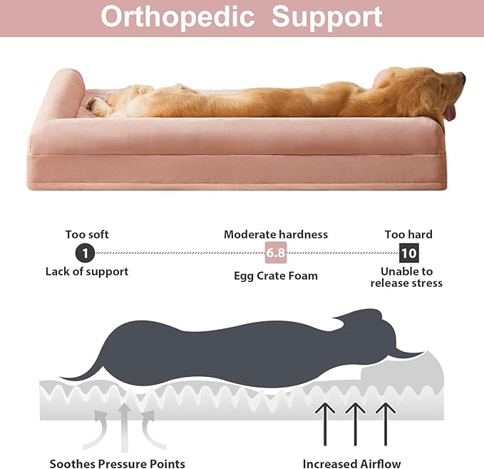 BFPETHOME Orthopedic Washable Large Dog Bed for Senior Dog Comfy Sleep | Waterproof Big Soft Pet Couch Bed for Dogs Relax with Removable Cover Supportive Egg Crate Foam Pink 36x27 Inch - Image 3