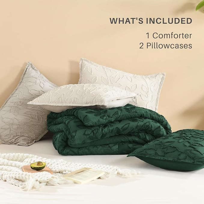 Litanika King Size Comforter Set Oatmeal, 3 Piece Khaki Boho Tufted Bedding, Beige Fluffy Farmhouse Bed Set for All Season with 2 Leaf Pattern Pillowcases（104x90In） - Image 7