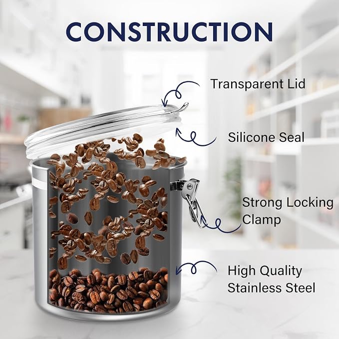 ENLOY 165oz Stainless Steel Airtight Canister for Kitchen, Large Flour Coffee Bean Tea Cereal Sugar Cookie Metal Food Storage Canisters with Clear Lid and Sturdy Locking Clamp (7.7 * 7.7 * 8.4in) - Image 3