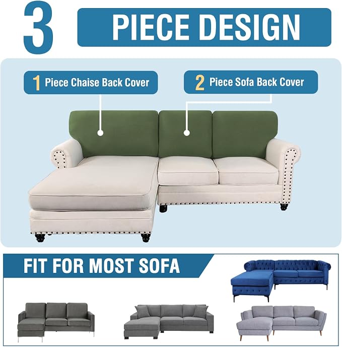 H.VERSAILTEX Backrest Cushion Covers Sectional Couch Back Cushion Covers for Sectional Sofa Set for Both Left/Right Couch (Back Only: 1 Chaise + 2 Sofa, Bronze Green) - Image 8