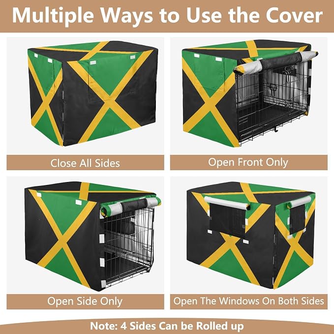Dog Crate Cover Kennel Cover for Dog Cages Breathable for Wire Cage Indoor Outdoor Jamaica National Flag Green - Image 5