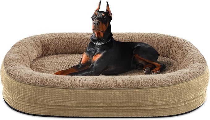 JOEJOY Orthopedic Dog Bed for Extra Large Dogs, XXL Egg-Crate Memory Foam Pet Bed with Bolster Sides, Waterproof Lining, Removable Washable Cover & Non-Slip Bottom, Light Brown by JOEJOY