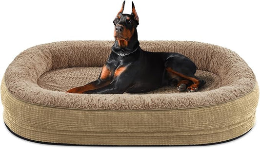 JOEJOY Orthopedic Dog Bed for Extra Large Dogs, XXL Egg-Crate Memory Foam Pet Bed with Bolster Sides, Waterproof Lining, Removable Washable Cover & Non-Slip Bottom, Light Brown by JOEJOY