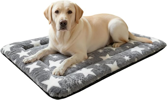Washable Dog Bed Mat With Anti-Slip Bottom, Deluxe Plush Memory Foam Crate Pad & Waterproof Outdoor Kennel Mat For Dogs & Cats-Durable Crates Beds, Large Medium Small Puppy Size 36" x 24",Grey by Unknown