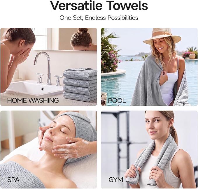 ecolook Microfiber Large Bath Towel Set of 6, Soft & Highly Absorbent, Gray | 2 Oversized Bath Towels (35"x70"), 2 Hand & 2 Washcloths | Quick Dry, Low Lint Towels for Bathroom, Spa, Gym, Hotel & Travel - Image 8