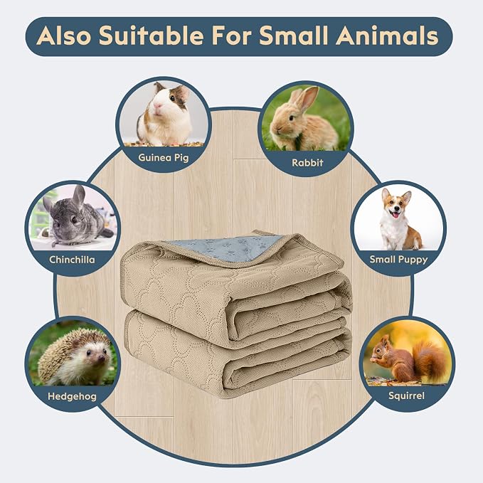 FunFurry Washable Guinea Pig Cage Liner - 2 Pack Reusable Washable Pee Pads，Waterproof Guinea Pig Bedding for Small Animal - Rabbit Bunny Hamster Puppy (Cream, 24" X 47" - 2 Pack) - Image 7