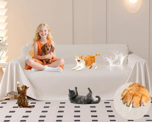 LOllON Cat Scratch Couch Cover Waterproof 150"x71" Non-Slip | Pet-Friendly Couch Protector, Anti-Scratch & Waterproof Sofa Cover For Cats Dogs Kids, Machine Washable by Loiion