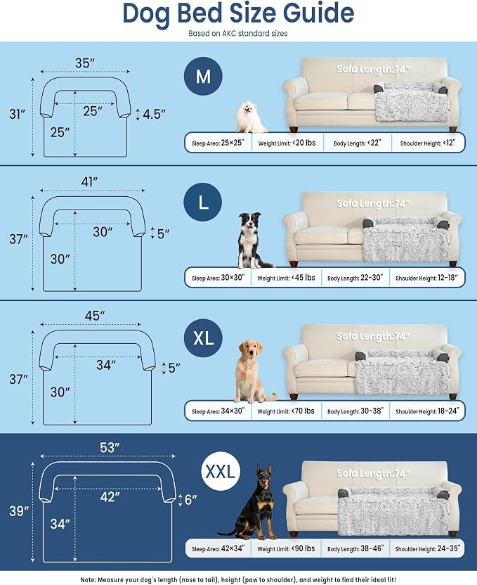 Calming Extra Large Dog Bed for Couch, 53 x 39.3 inch Removable Couch Cover for Dogs Washable, Non-Slip Fluffy Plush Dog Sofa Mat for Furniture Protector - Grey - Image 5