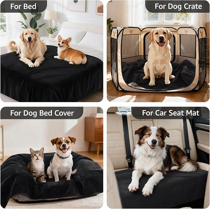 LOOBANI Waterproof Dog Blanket for Small Dogs, Pet Blanket 30" x 40", Black | Double Side Liquid-Proof, Puppy Blanket for Dog Cat Bed, Crate, Playpen, Reversible Soft Flannel, Couch Cover Throw - Image 4