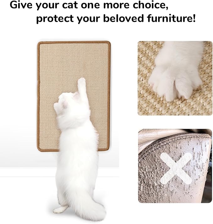 FUKUMARU Cat Scratcher Mat, 23.6 X 15.7 Inch Natural Sisal Cat Scratch Mat | Horizontal Cat Scratching Pad Mat Floor Rug with Sticky Tapes, Cat Wall Scratcher for Indoor Cats, Protect Couch and Carpet - Image 7