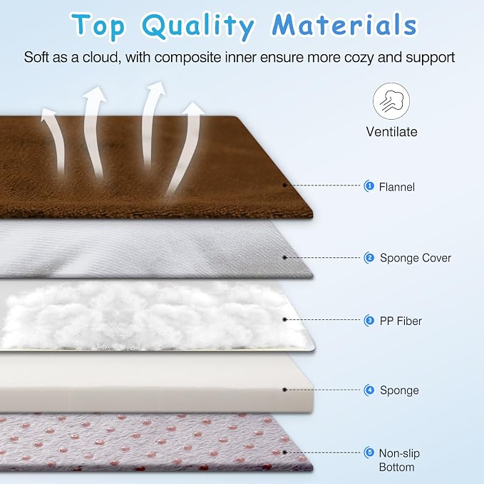 Magic Dog Super Soft Large Dog Bed Pad Mat Orthopedic Pet Beds 30 Inch Washable Anti Slip Dog Sleeping Mattress with Removable Cover, Dark Brown M - Image 6