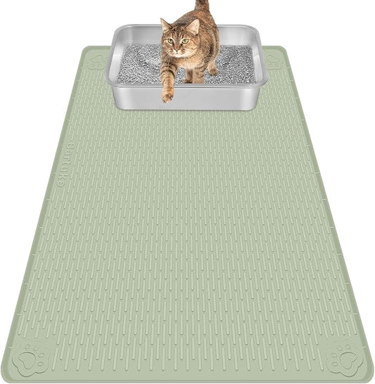 Silicone Cat Litter Mat for Litter Box 34”x22” Large Cat Mat, Green | Waterproof, Non-Slip, Leak-Proof Rug Mat with Lip, Easy to Clean, Extra Large Litter Catcher Mat for Floor by Bartuke