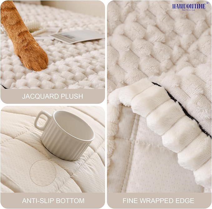 HANDONTIME Pet Couch Cover Fuzzy Sofa Covers for Pets, Couch Covers for Dogs, Washable Dog Sofa Cover Protector, Jacquard Fuzzy Non Slip Cushion Slipcover Pet Friendly (White, 27.6" x 59.1") - Image 3