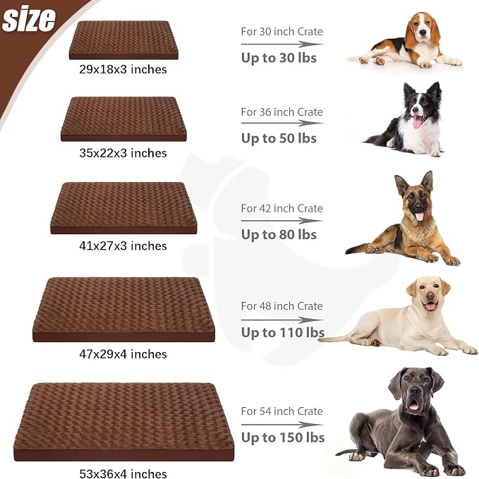 KSIIA Washable Dog Bed for Crate Waterproof for Medium Dogs,35x22 in,Brown | 3in egg crate foam,orthopedic support,Soft rose velvet,3ply waterproof fabric,removable cover,anti-slip base,washable - Image 6