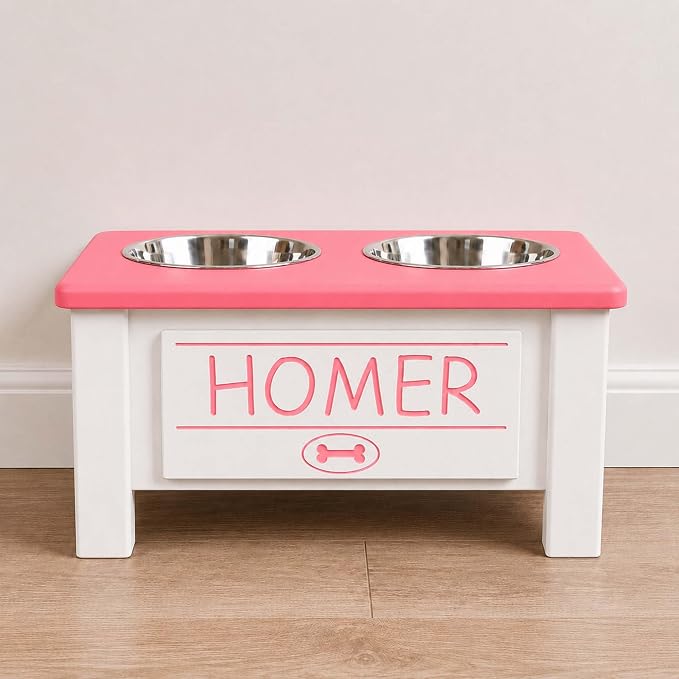 Elevated Dog Bowls, Personalized Raised Dog Bowl Stand for Medium Dogs | Farmhouse Style, Elevated Wood Stand, Storage Container, Stainless Steel Bowls, Raised Anti-Slip Feeder, Made in USA - Image 4