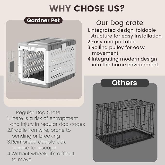 Collapsible Dog Crate for Large/Medium Dogs - 36" L Foldable Dog Cage No-Tool Assembly, Travel Dog Crate with 2 Wheels - Easy to Carry, Space-Saving, Indoor Outdoor Use