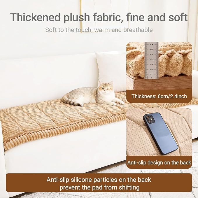 Pet Couch Cover Dogs Washable Non-Slip Couch Protector Fuzzy Cat Sofa Covers for 3 Cushion Sofa Pet Friendly Couch Protector Dog Mat for Couches and Sofa, Coffee, 27.6 x 59.06 - Image 2