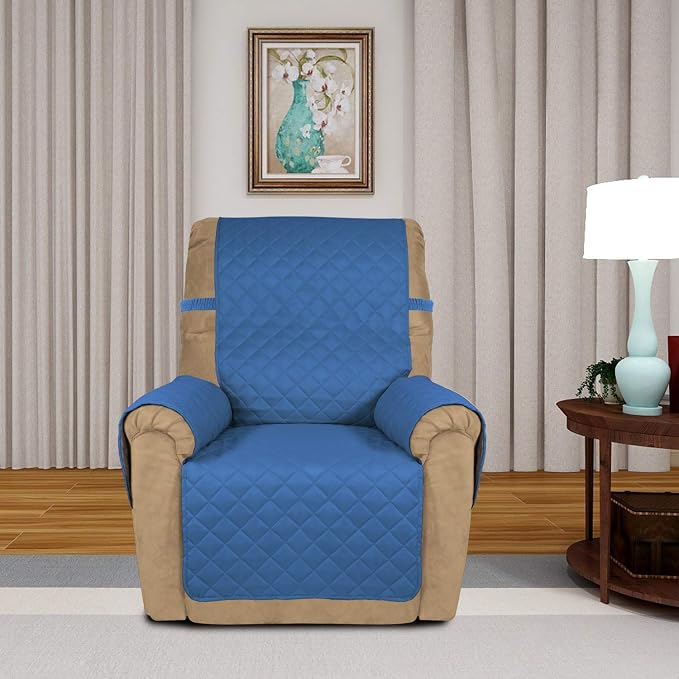 PureFit Reversible Recliner Chair Covers Couch Covers for Dogs, 19 in | Blue/Ivory, Water Resistant Couch Protector, Washable Pet Couch Cover with Non Slip and Elastic Straps For Kids - Image 2