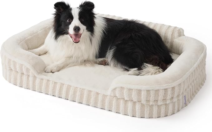 LE SURE Cute Cozy High Back Orthopedic L Plus Dog Bed,38" Beige | Waterproof Pet Bed with Sides, Aesthetic Comfy Egg-Crate Foam Pet Couch Sofa, Removable Washable Cover, Non-Slip Bottom by Lesure