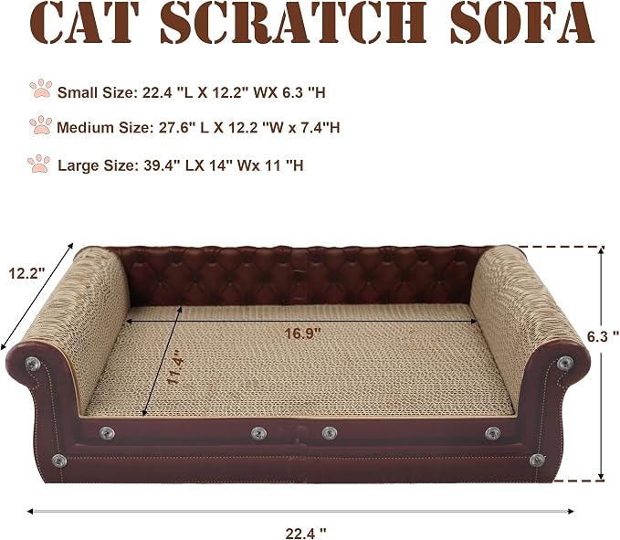 COOZMENT Scratching Sofa, Couch Shaped Thick Scratching Cardboard, Lounge Bed for Indoor Rest&Play, Sofa Scratcher Pad (Brown, 22.4" L X 12.2" W X 6.3" H) - Image 2