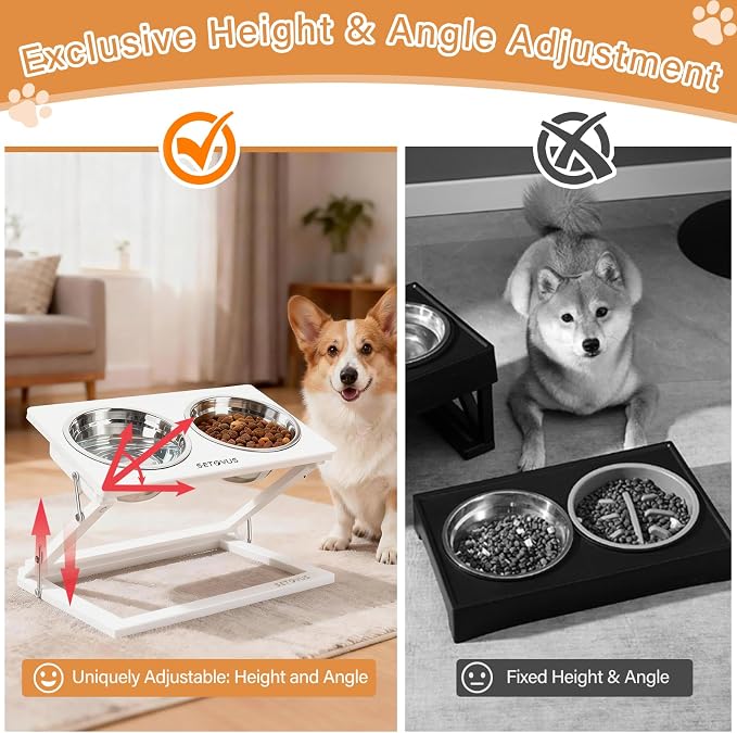 Elevated Dog Bowl, Adjustable Height and Tilt Angle Dog Bowl Stand | Precisely Adjust Height And Tilt Angle, Easy To Clean, Equipped With 2 Stainless Steel Food Bowls, Sturdy And Durable. - Image 6