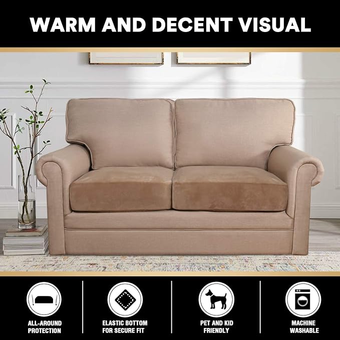 PrinceDeco Stretch Velvet Couch Cushion Covers, Soft Cushion Slipcover for Chair Loveseat Sofa Cushion Furniture Protector Seat Cushion Sofa Cover (Each Width Up to 29.5", Camel) - Image 3