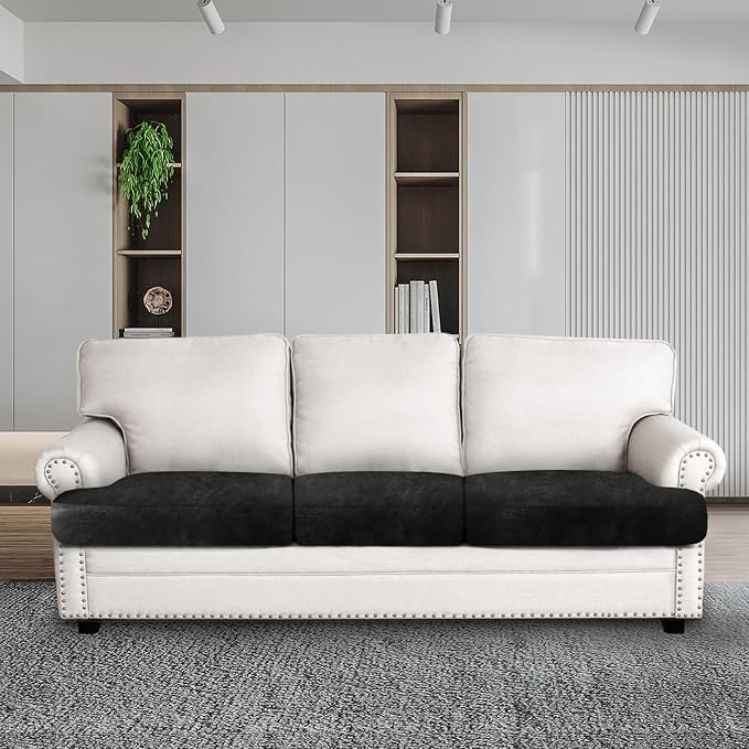 ANARACHON Leather Look Couch Cushion Covers Sofa Seat Slipcovers Sets Couches Furniture Protector for Sectional Armchair Loveseat Pets Kids Stretch Spandex Fabric (3 T-Cushion Sofa, Brown) - Image 3
