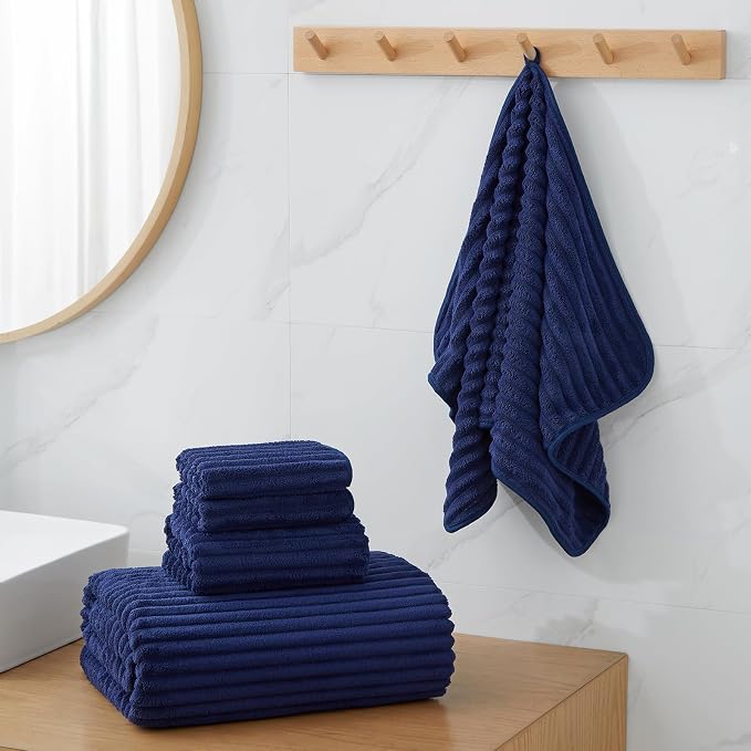 6 Piece Bath Towel Set, 30"x60" Towels, Navy Blue | Microfiber,Quick dry, Highly Absorbent,shower towels for bathroom gym,2 large Bath towels,2 hand towels,2 washcloths - Image 4