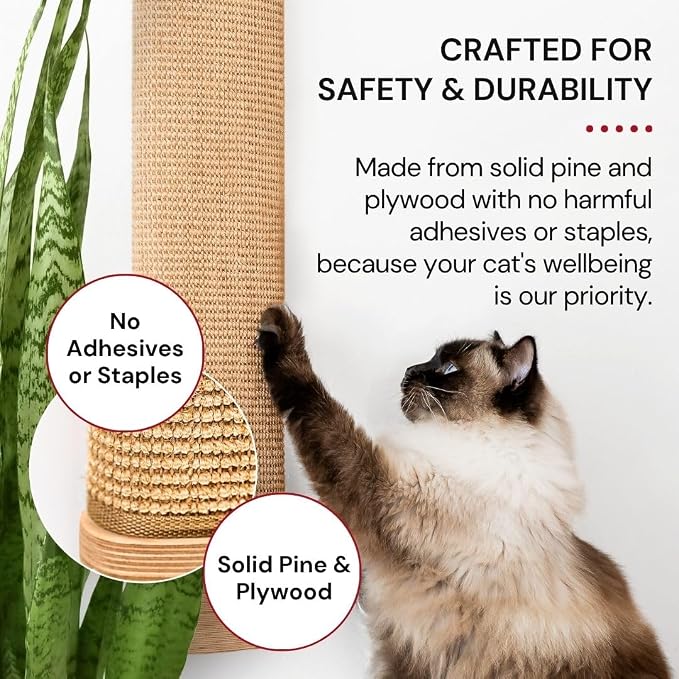 7 Ruby Road Wall Mounted Cat Scratcher, Replaceable Sisal Scratching Post | For Indoor Cats & Large Breeds — 29.5" Tall, Solid Pine with Natural Woven Sisal, No Glue or Staples, Easy Wall Mount - Image 5