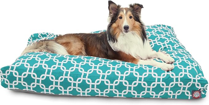 Majestic Pet Shredded Memory Foam Dog Bed Large with Removable Washable Cover – Rectangle Orthopedic Dog Bed–Durable Dog Crate Bed-Flat Dog Bed for Senior Dogs - (44x36) L - Links - Teal by MajesticPet