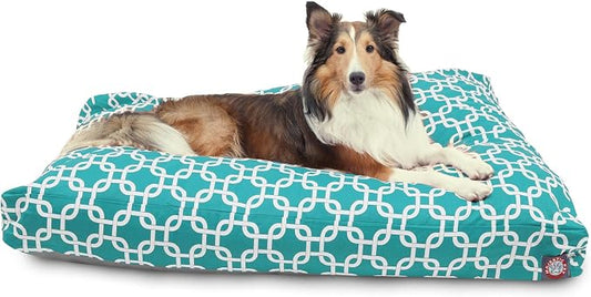 Majestic Pet Shredded Memory Foam Dog Bed Large with Removable Washable Cover – Rectangle Orthopedic Dog Bed–Durable Dog Crate Bed-Flat Dog Bed for Senior Dogs - (44x36) L - Links - Teal by MajesticPet