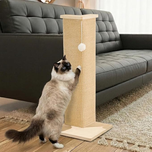 PETKARAY Couch Corner Cat Scratcher, 28'' Corner Wall Scratching Post, Sisal Cat Scratch Pad for Sofa & Furniture Protection with Toy Ball by PETKARAY