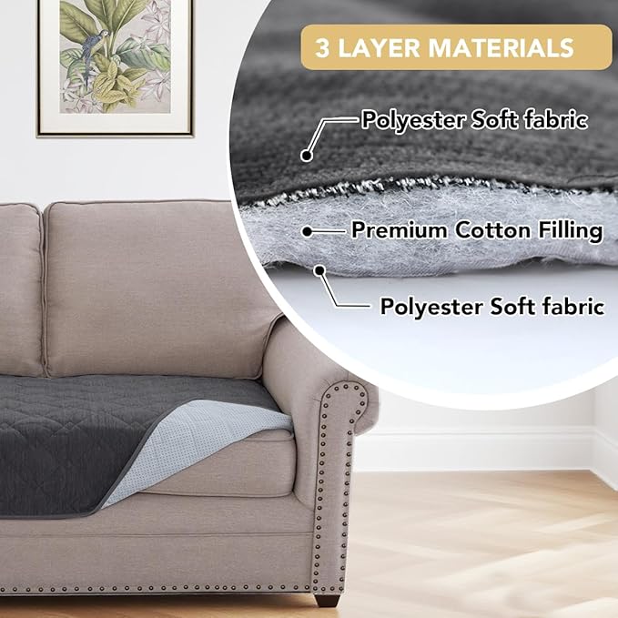 H.VERSAILTEX Couch Cover Chenille Pet Fuzzy Sofa Covers for 2 Cushion Couch and Chaise Anti Slip Washable Sofa Slipcovers Soft Couch Protector Cover for Dogs Cats Kids(40" x 50", Grey) - Image 4