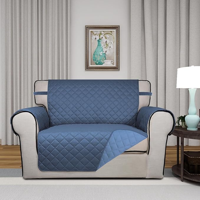 PureFit Reversible Quilted Sofa Cover Dog Couch Covers for Sofa, 28 in | Dark Blue/Light Blue, Water Resistant Couch Protector, Washable Pet Couch Cover with Non Slip and Elastic Straps For Kids - Image 2