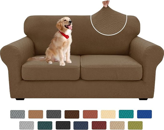 XINEAGE New 3 Pieces Couch Covers for 2 Cushion Sofa Super Stretch Loveseat Slipcover Pet Dog Universal Slip Cover Anti Slip Love Seat Furniture Protector (Brown, 55"-69") by XINEAGE