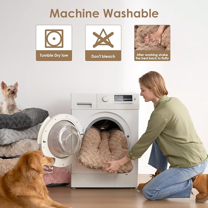 EHEYCIGA Washable Dog Bed for Crate 36x27 Inch, Anti-Slip L Plus Kennel Pad for Dogs Up to 55 lbs, Plush and Comfy Pet Sleeping Mat, Camel - Image 3