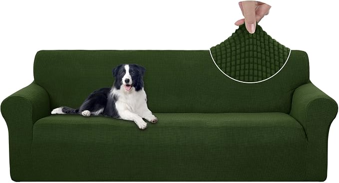 U-NICE HOME 4 Seater Stretch Couch Cover for 3 Cushion Sofa, Bronze Green | 1-Piece Sofa cover, Washable, Pet friendly, Furniture protector, Polyester Spandex Jacquard fabric by U-NICEHOME