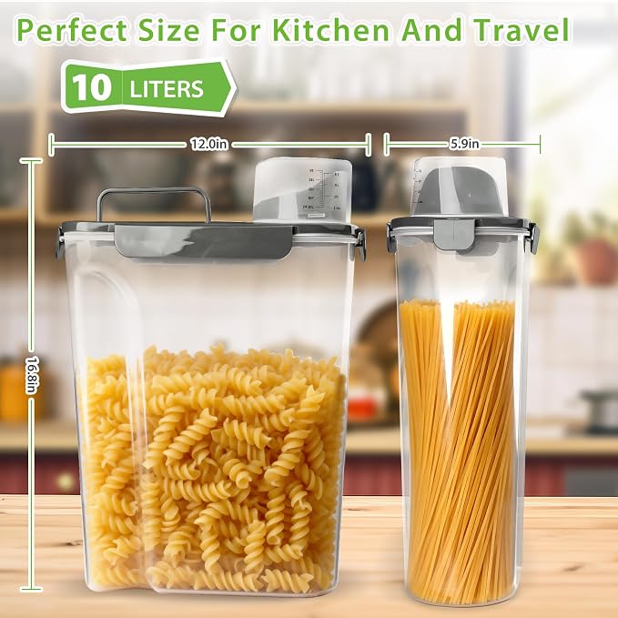 Viretec Rice Storage Container, 15 to 20lb Dry Food Airtight Dispenser, Pet Dog Cat Food Canister, BPA Free Clear Plastic Kitchen and Pantry Organization Bin for Oatmeal, Cereal, Pasta, Flour Grey - Image 3