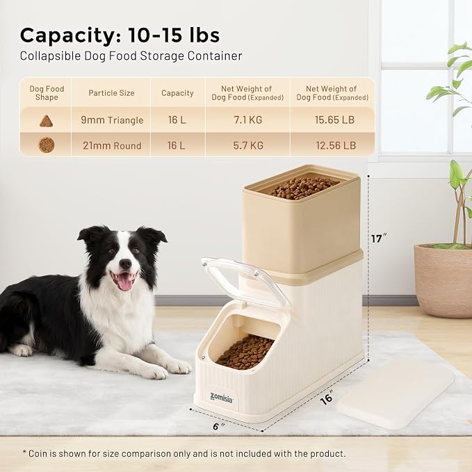 ZOMISIA 15lbs First-in, First-out Dog Food Storage Container | FIFO System Easy Dispense Base for Freshness, Cat Food Storage Containers with Transparent Lid and Scoop - Image 4