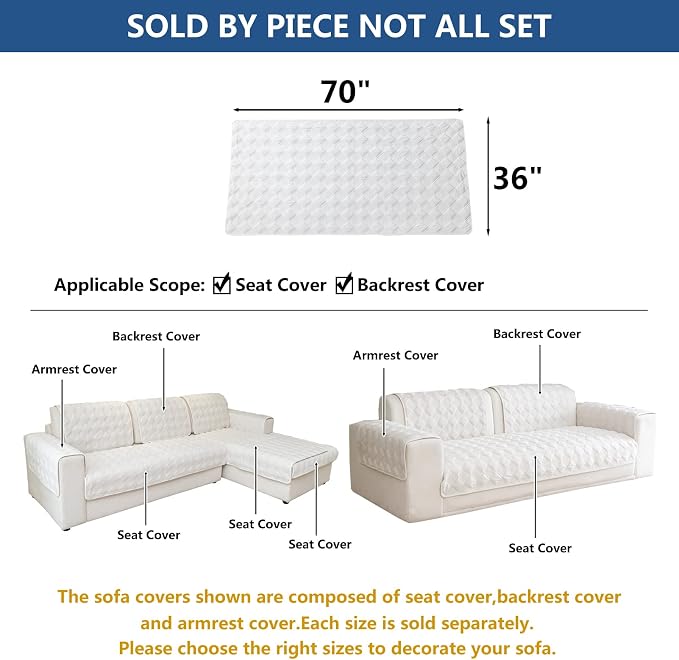 Eismodra Sectional Couch Covers,L Shape Sofa Slipcover Furniture Protector for Dogs Cats Pet Chaise Lounge 3 Cushion Couch Loveseat,White 36 x 70 inches (Only 1 Piece) - Image 5