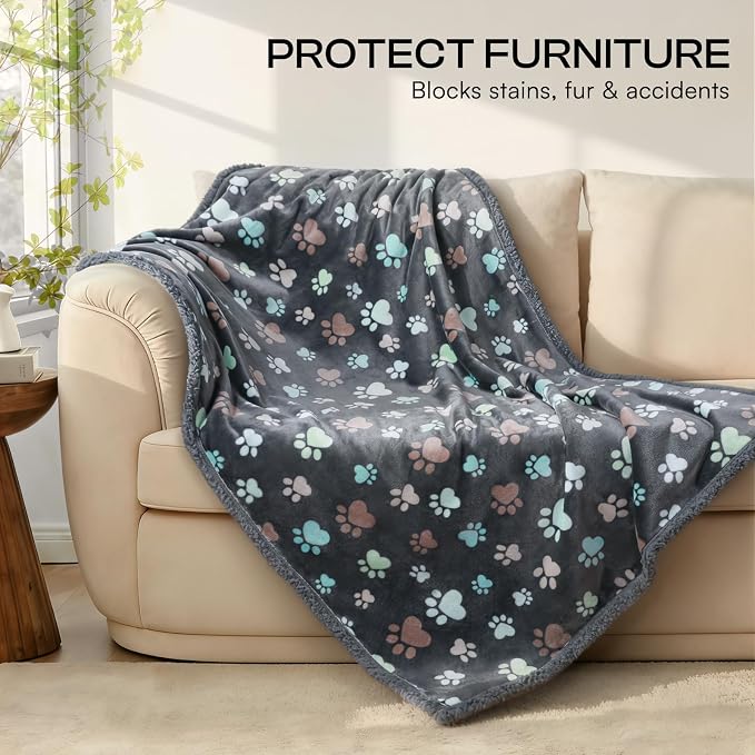 Luciphia Waterproof Pet Blankets for Couch Sofa Bed Cover Liquid Pee Proof Washable Soft Fluffy Large Dog Blanket Reversible Furniture Protection Grey Paw Thicken Large（65" x 57"） | Soft Print Pet Blanket Washable Pee Proof, Furniture Protector for Cou... - Image 5