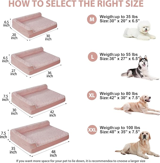 BFPETHOME Orthopedic XXL Dog Beds Large Sized Dog, Pink Washable Couch Bed | Removable Cover, Waterproof Lining, Non-Slip Bottom, Large Pet Sofa with Sides for Big & Senior Dogs, Cozy Sleeping Bed - Image 4