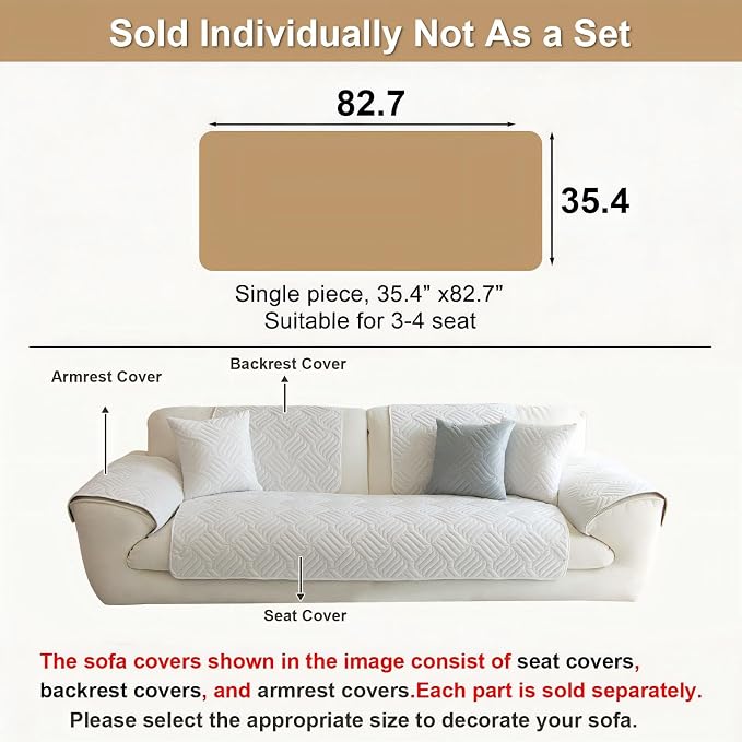 Velvet Sectional Couch Covers for Sofa Washable(35.4"x80.7") | Soft No Shedding White Couch Covers, Sofa Cover for 4 Cushion, Pet Friendly Non Slip Couch Protector Cover for Dogs - Image 2