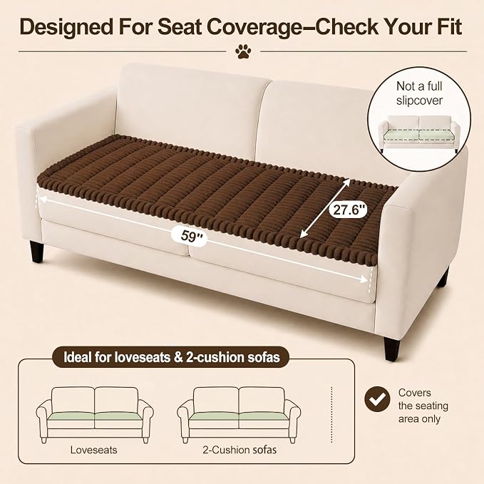 decorUhome Couch Cover for Dogs, Non Slip Fuzzy Thick Pet Sofa Protector | Pet Friendly, Soft Plush Fabric, Couch Covers for Sofa, Machine Washable, Fits 2-Cushion Sofa/Loveseat, Brown, 27.6" x 59" - Image 10