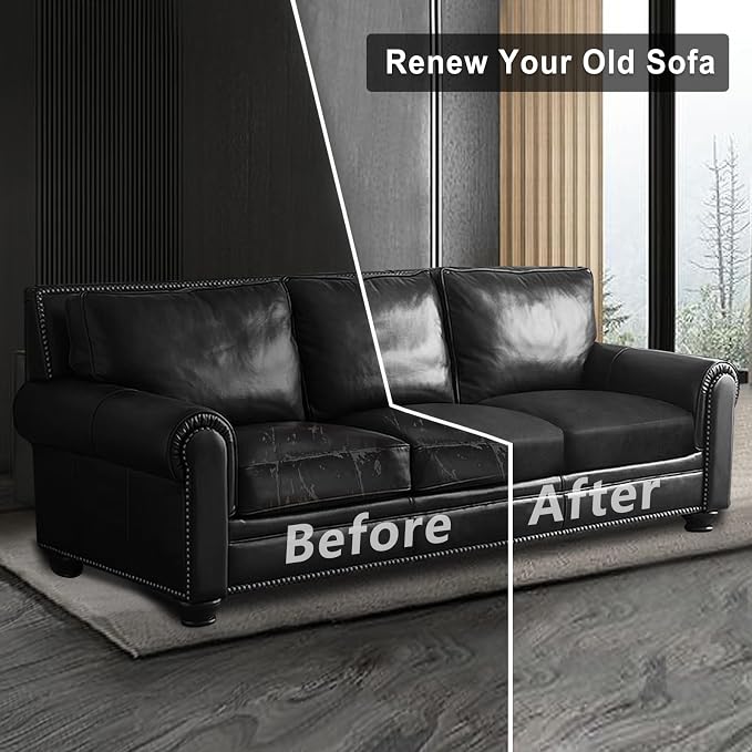 ANARACHON Leather Look Couch Cushion Covers Sofa Seat Slipcovers Sets Couches Furniture Protector for Sectional Armchair Loveseat Pets Kids Stretch Spandex Fabric (3 Cushion Sofa, Dark Grey) - Image 7