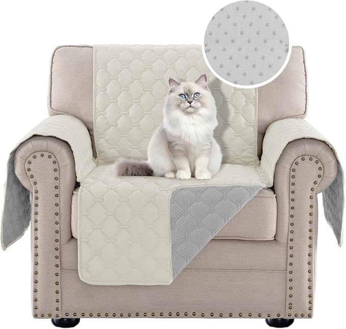 PrinceDeco Chair Cover Slipcover Water Resistant Sofa Cover Washable Chair Cover Anti-Slip Stay in Place Furniture Protector for Pets Dog Kids(Armchair Cover,Ivory) - Image 2