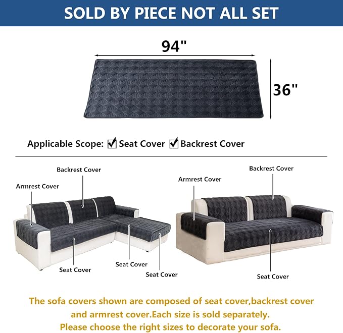 Eismodra Sectional Couch Covers,L Shape Sofa Slipcover Furniture Protector for Dogs Cats Pet Chaise Lounge 3 Cushion Couch Loveseat,Dark Gray 36 x 94 inches (Only 1 Piece) - Image 5