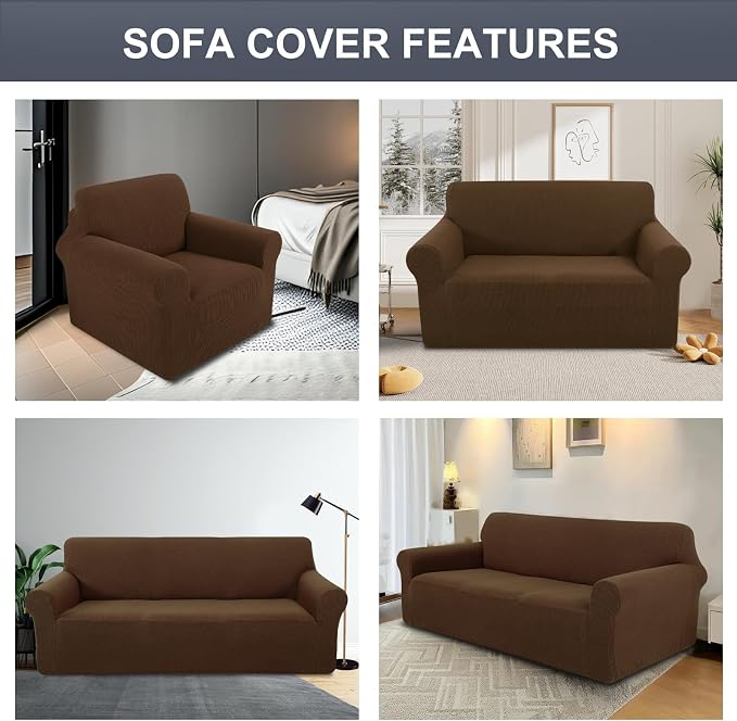 Stretch loveseat Covers Washable Sofa Slipcover, Brown | 1 Piece Couch Covers for Sofa Furniture Protector with Non Skid Foam and Elastic Bottom for Kids, Dogs - Image 7