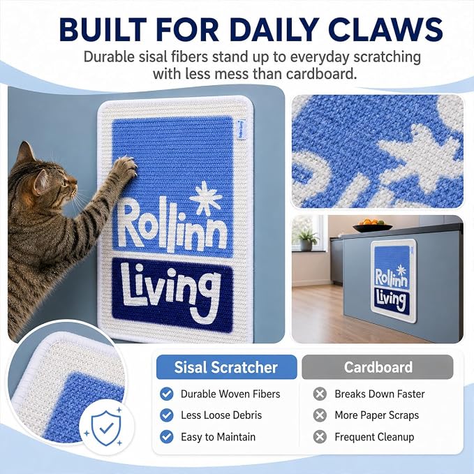 Wall Mounted Sisal Cat Scratcher Mat, Cat Scratch Pad, Natural Sisal Scratcher for Couch, Space Saving Cat Scratching Mat for Indoor Cats (Blush Block, Medium) - Image 8